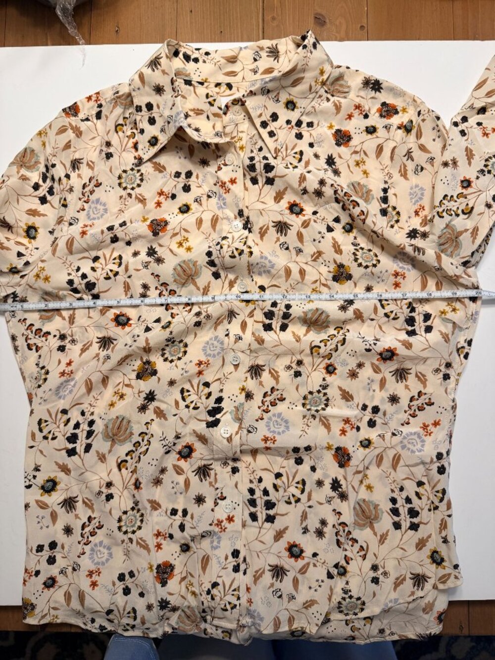 FRAME 70s Ruffled Silk Floral Blouse Size L Off White Multi NWT - Picture 11 of 13